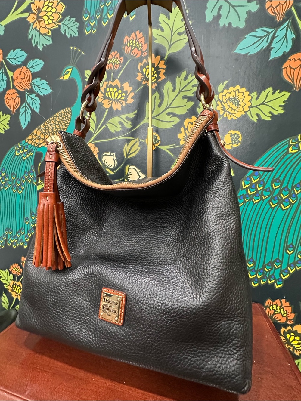 Dooney & Bourke Pebble Grain Black Leather Tassel Hobo Shoulder Bag w/ Dust Bag - Picture 5 of 15